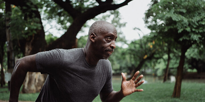 guy running with weak metabolism due to soda